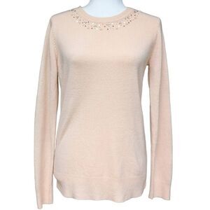 Basic Editions Light Coral Pink Sweater Pullover Embellished Crew Neck Size S